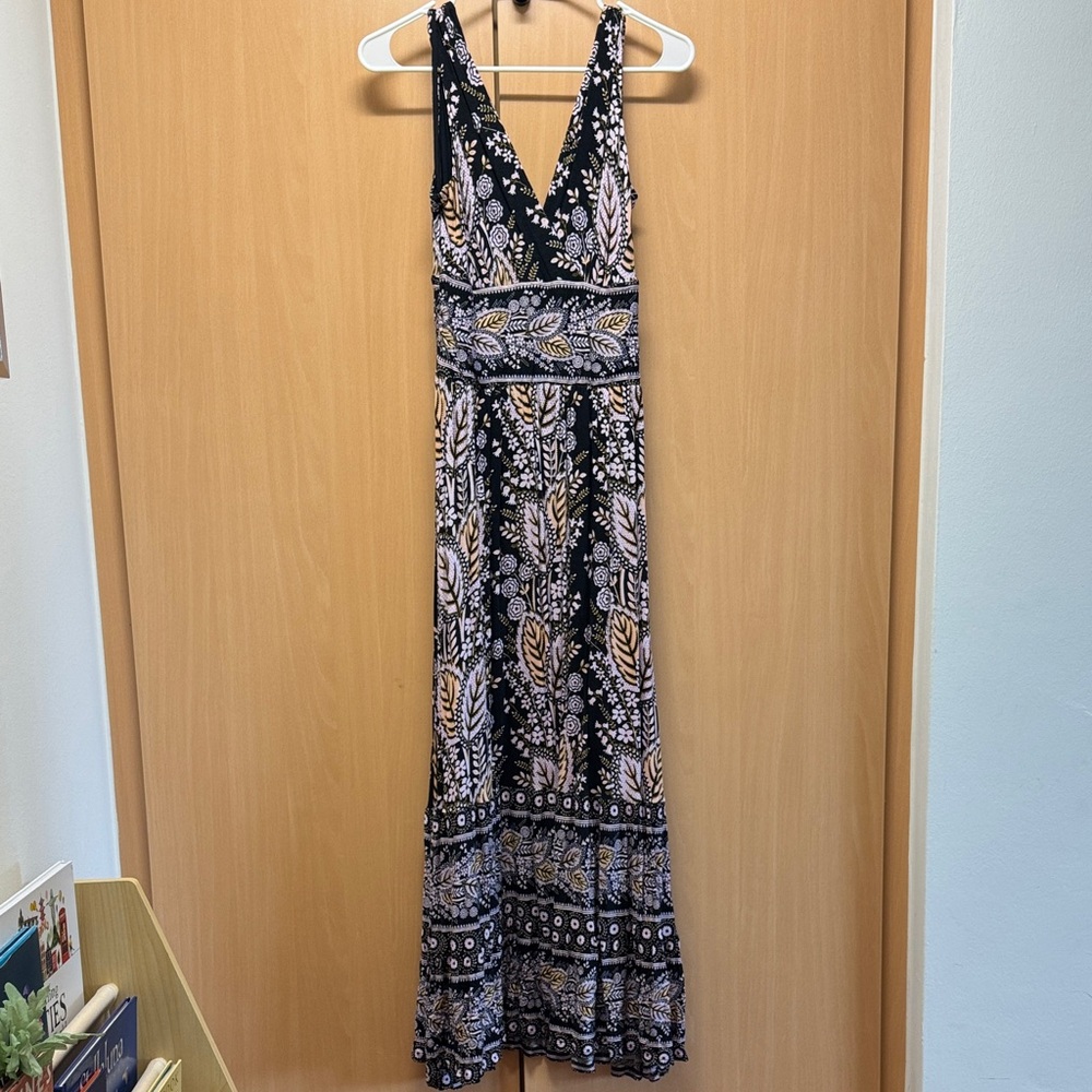 Maeve by Anthro Black and Cream Floral Maxi Dress